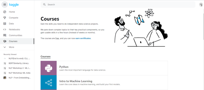 Kaggle Courses Tab