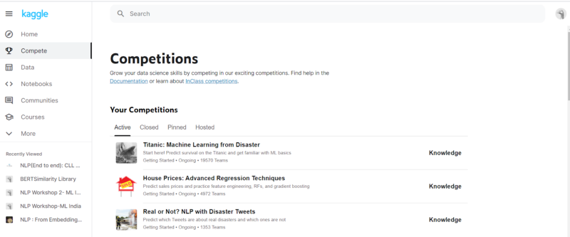 Kaggle Competitions Tab