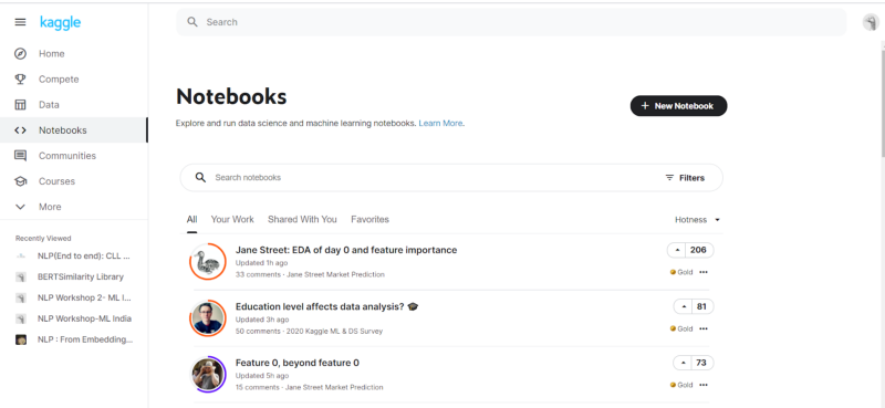 Kaggle Notebooks Tab