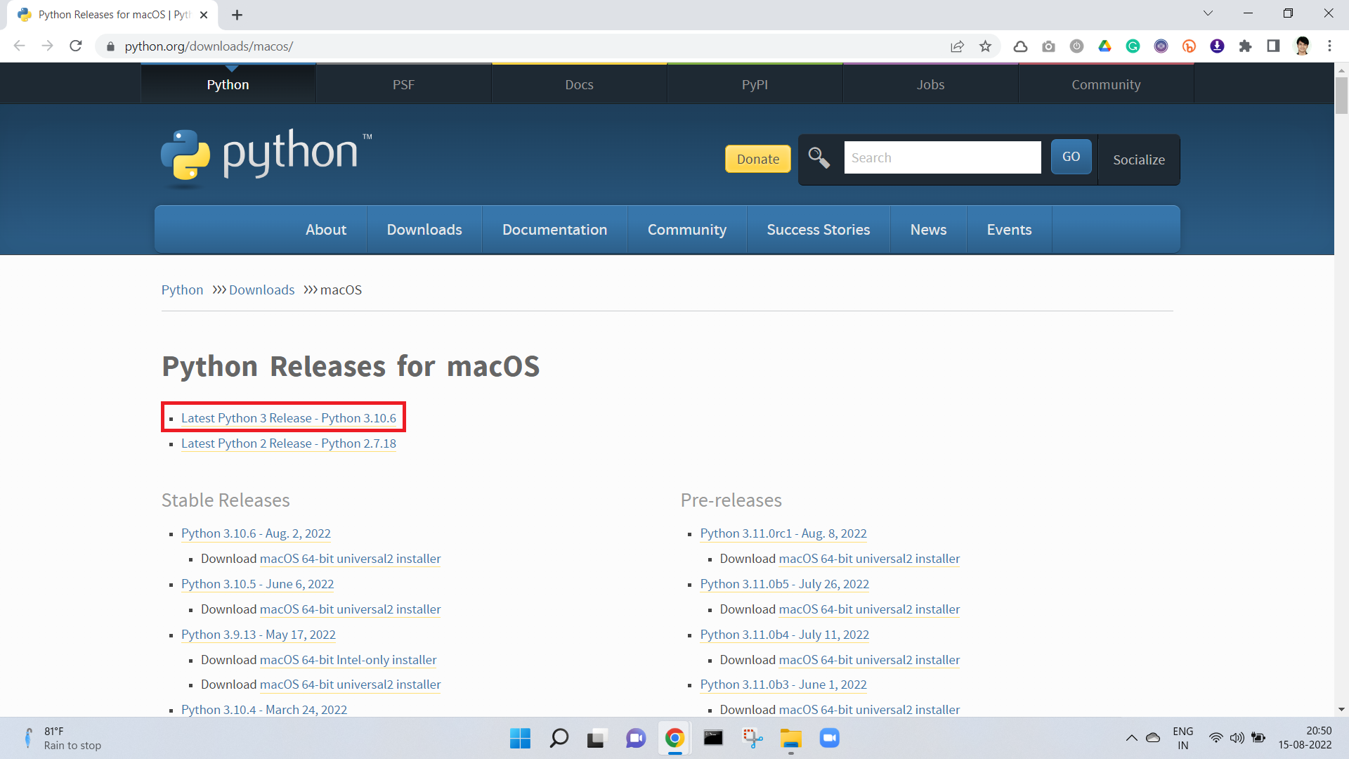 Go to python.org (Downloads > MacOS)